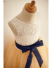 Ivory Lace Champagne Tulle Tea Length Flower Girl Dress